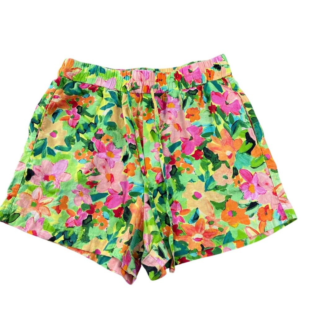 Sanctuary‎ Floral Linen Blend Shorts Size Medium Green Pink Summer Boho